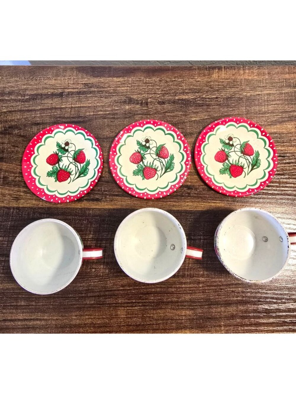 Vintage 1950s Wolverine Strawberry Toy Tea Tin Canister Set 13 pc set READ - Picture 2 of 16